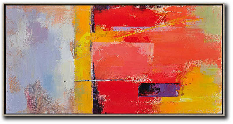 Large Contemporary Art Acrylic Painting,Horizontal Palette Knife Contemporary Art Panoramic Canvas Painting,Abstract Oil Painting,Red,Yellow,Purple,Pink.Etc